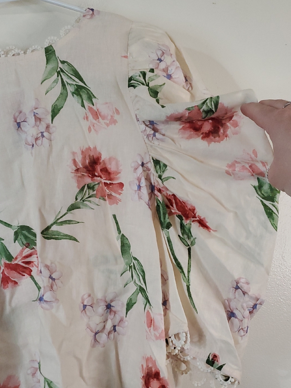 Laura Ashley Linen Floral Puff Sleeve Blouse Size Med Romantic Cottagecore Resor - Picture 6 of 13